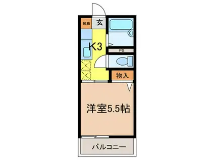 リバーハイツ魚崎(1K/2階)の間取り写真