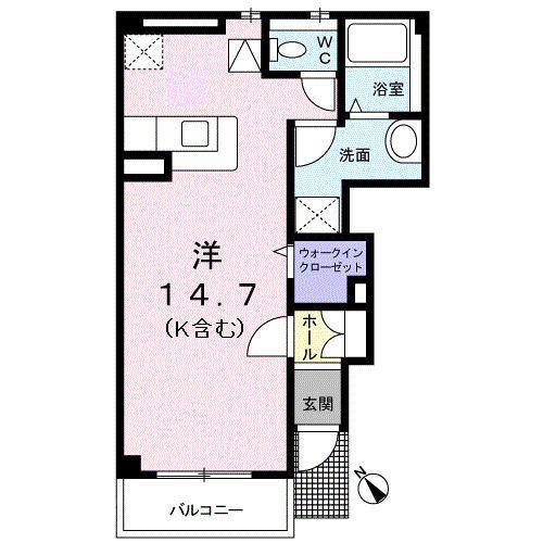 オベルジーヌ(ワンルーム/1階)の間取り写真