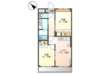ベリーウェルA棟(2LDK/2階)の間取り写真