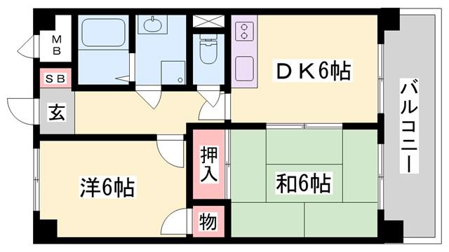 MISTRAL神子岡前(2DK/5階)の間取り写真