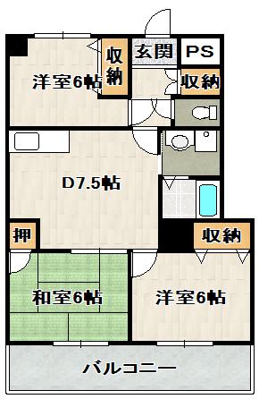 アメニティA・N(3DK/1階)の間取り写真