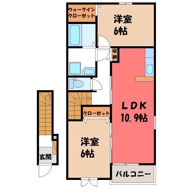 アウローラI(2LDK/2階)の間取り写真