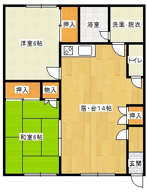 ハイツコムカラ(2LDK/2階)の間取り写真