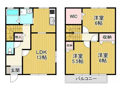 上津台6丁目テラスハウス(3LDK/1階)の間取り写真