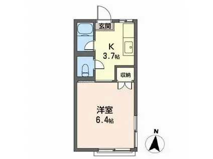 シダーハイツ(1K/2階)の間取り写真