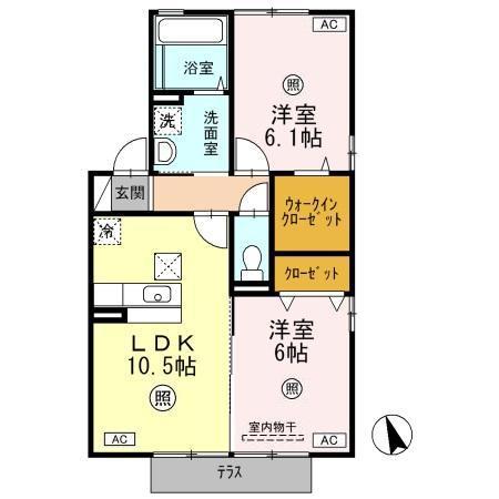 フロレスタ西館(2LDK/1階)の間取り写真