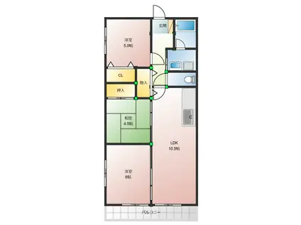 ドミールK(3LDK/2階)の間取り写真