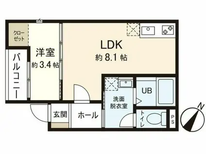 AZUL八木山II(1LDK/1階)の間取り写真