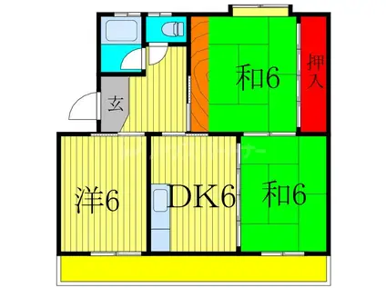 京成松戸線 滝不動駅 徒歩23分 5階建 築55年(3DK/2階)の間取り写真