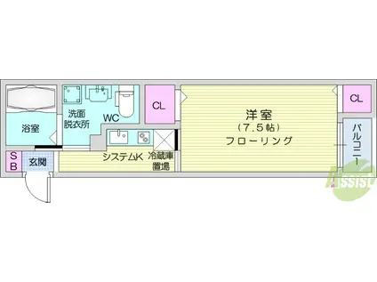 BAUウエスト(1K/1階)の間取り写真