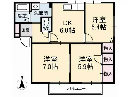シャーメゾン U(3DK/2階)の間取り写真