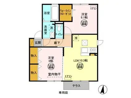 グランマーレ G棟(2LDK/1階)の間取り写真