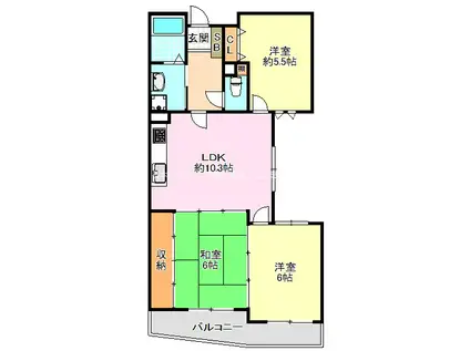 ライオンズマンション千代田柳風台(3LDK/2階)の間取り写真