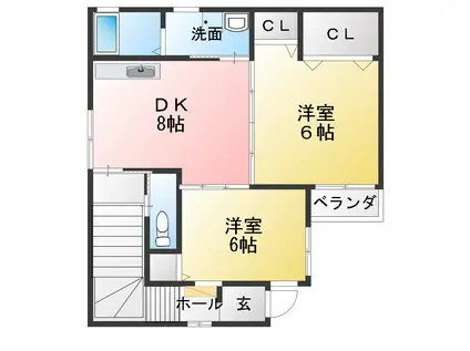 ルミエール(2DK/2階)の間取り写真