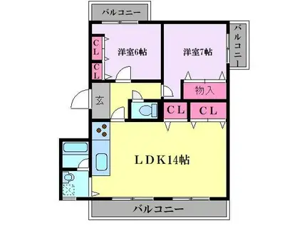 カーサ津久野(2LDK/2階)の間取り写真