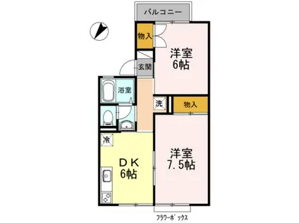 ロイヤルシャルム米田(2DK/2階)の間取り写真