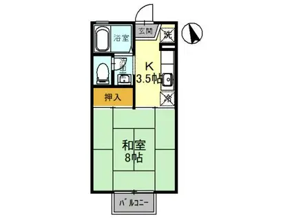 ルミナス若狭2棟(1K/1階)の間取り写真