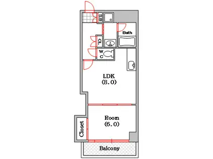 エクレール夕陽ヶ丘(1LDK/2階)の間取り写真