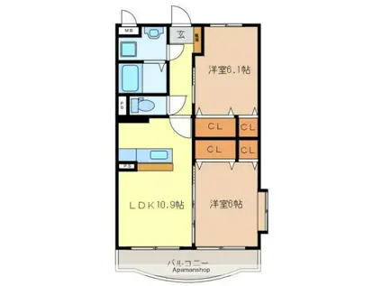 ボナール3号館(2LDK/2階)の間取り写真