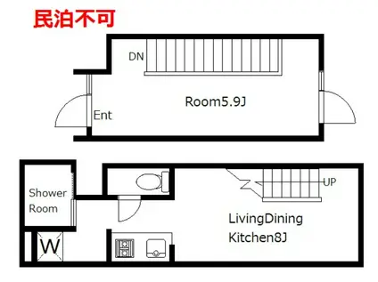 メゾネットタイプ 1LDK ル・トラン代々木公園 JT(1LDK/B1階)の間取り写真
