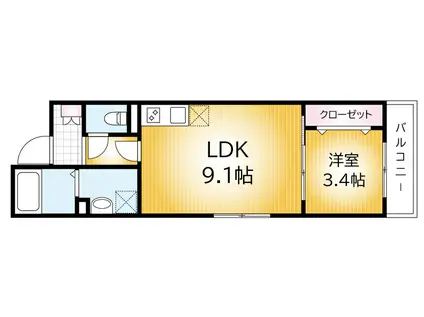 コモイルソーレ弁天(1LDK/1階)の間取り写真