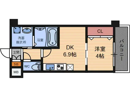 スプランディッド中之島ウエスト(1DK/4階)の間取り写真
