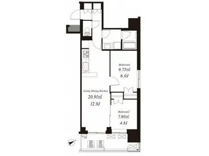 フレンシア浅草橋(2LDK/3階)の間取り写真