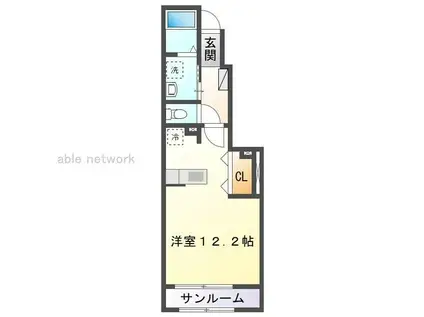 オリオンエアポートA・B(ワンルーム/1階)の間取り写真