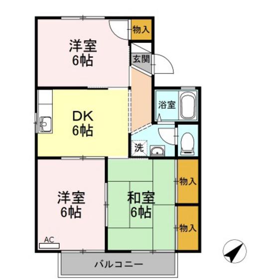 コスメティックスオオフクA棟(3DK/2階)の間取り写真