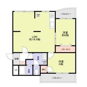 西脇ハイランドハイツ白鳳(2LDK/3階)の間取り写真