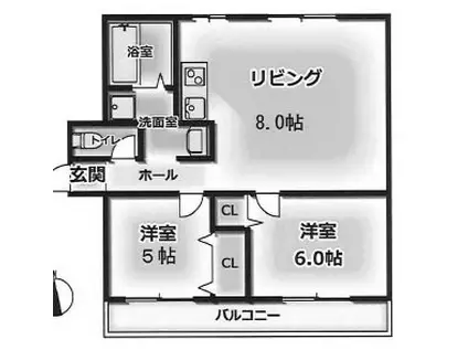 高津橋農住団地 A棟(2LDK/4階)の間取り写真