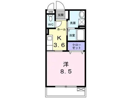 サンパティーク(1K/2階)の間取り写真