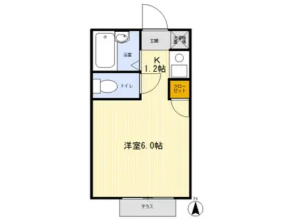 カーサ・ヴェルデ(ワンルーム/1階)の間取り写真