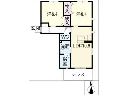 プリメーロ瓢箪山 B(2LDK/1階)の間取り写真