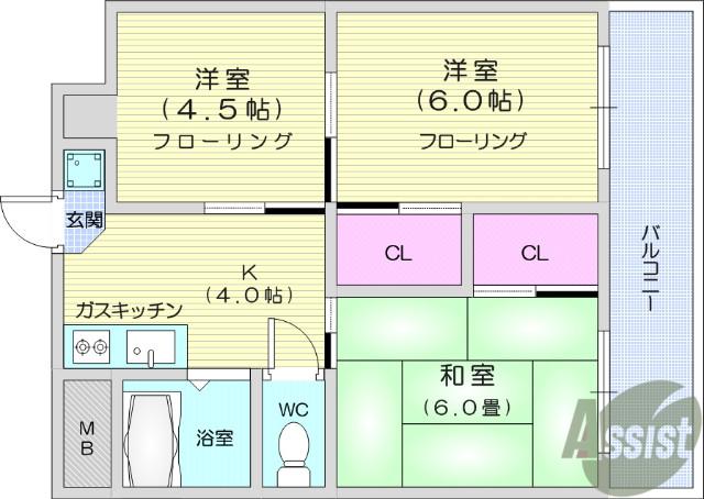 サンガーデン紘(3K/2階)の間取り写真