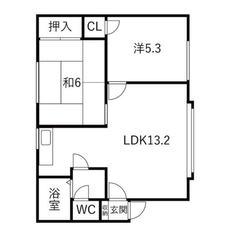 ロイヤルハウス富丘D(2LDK/3階)の間取り写真