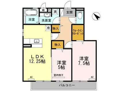 ボナール中の島 A(2LDK/3階)の間取り写真