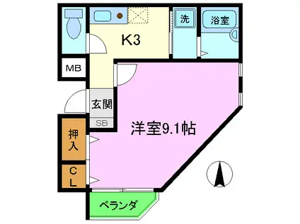 プロムナードつるはせ(1K/3階)の間取り写真