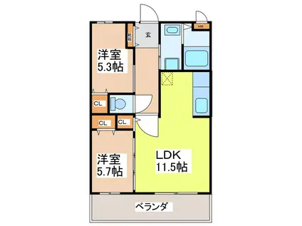 ジャルディーノ(2LDK/1階)の間取り写真