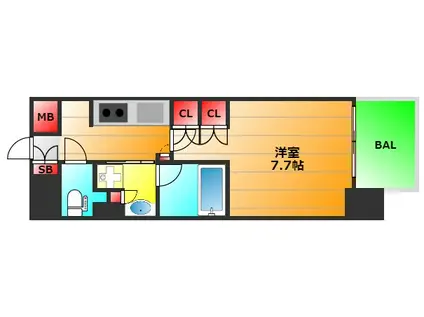 アーバネックス心斎橋I(1K/13階)の間取り写真