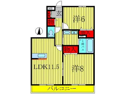 アルファタウン天王台C(2LDK/2階)の間取り写真
