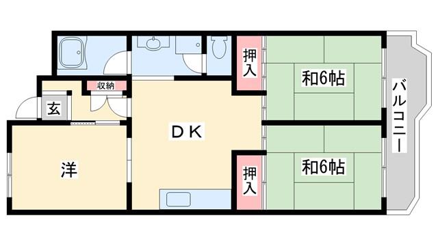 播磨城の宮3号棟(3DK/4階)の間取り写真