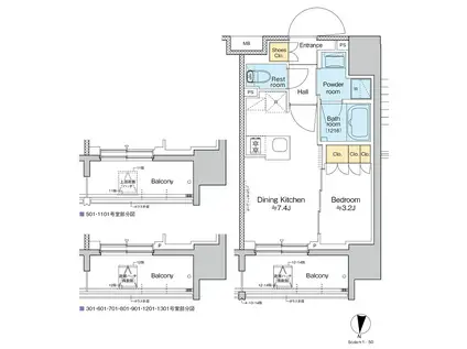 プラウドフラット亀戸ステーションプレイス(1DK/10階)の間取り写真