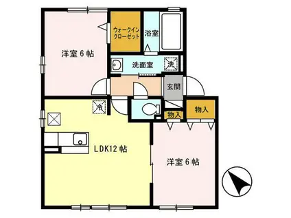 トミーパーリーB棟(2LDK/1階)の間取り写真