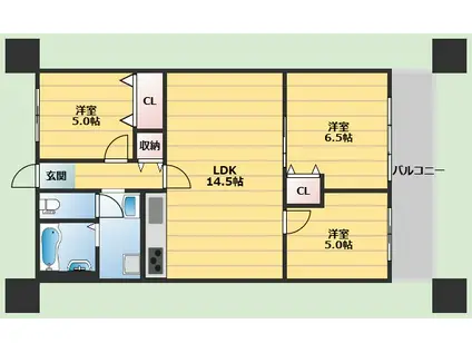 豊中緑丘パークマンション(3LDK/2階)の間取り写真