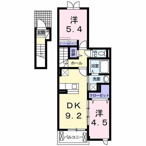 リリージュエル(2DK/2階)の間取り写真