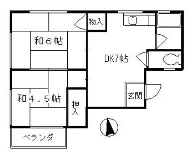シャトーF(2DK/1階)の間取り写真