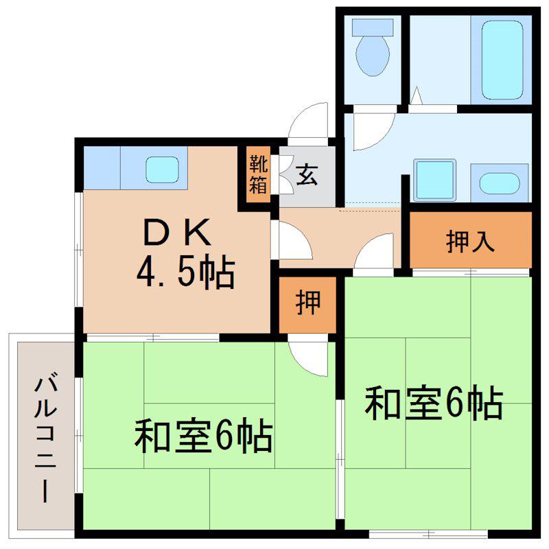 フレグランスヤスA(2DK/2階)の間取り写真