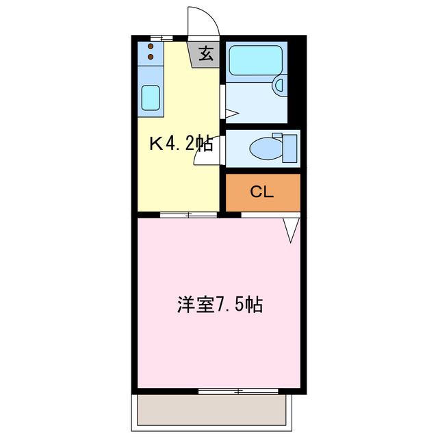 カーサ江島IIA(1K/1階)の間取り写真