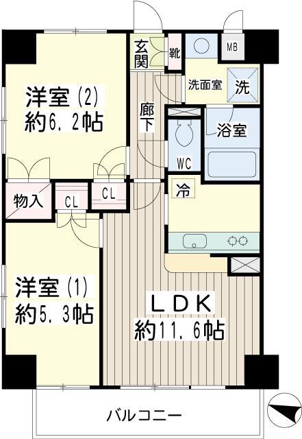コゥジーコート寺山(2LDK/2階)の間取り写真